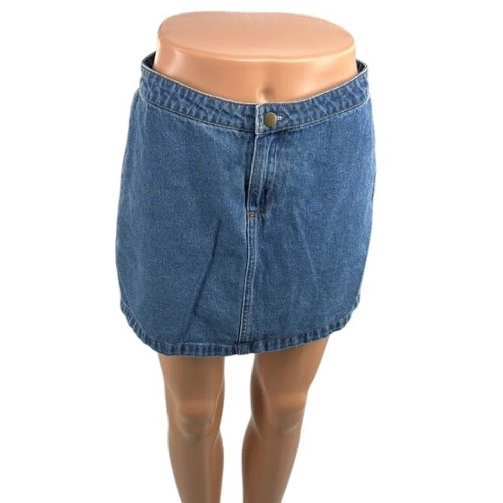 Forever 21 Blue Denim Jean Mini Skirt Womens Size M High Waist Casual Y2K